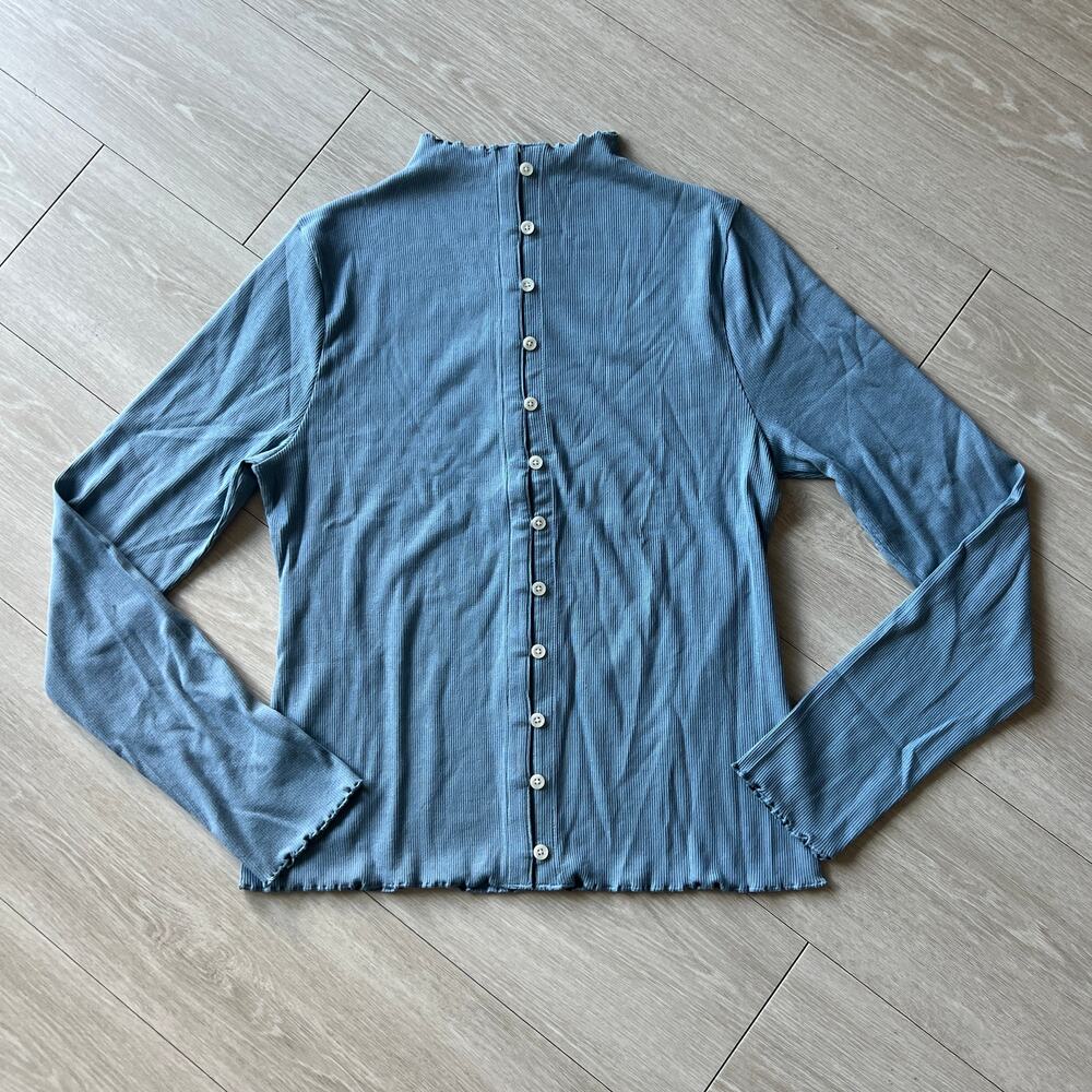J Crew Perfect Rib Cardigan Top Womens XL Blue Ribbed